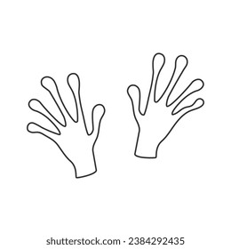 Vector illustration. The black hands of an alien line icon isolated on white. Hand drawn simple doodle clipart. Space and extraterrestrial theme. Ideal for poster, banner, cards
