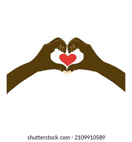 Vector illustration of black hands showing heart shape gesture in hand drawn flat style