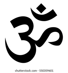 Vector illustration black hindu Om symbol, sign. Religious, sacred and spiritual icon.