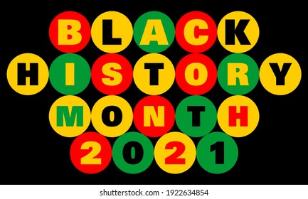 Vector illustration of Black History Month in geometric circular shapes on an isolated black background