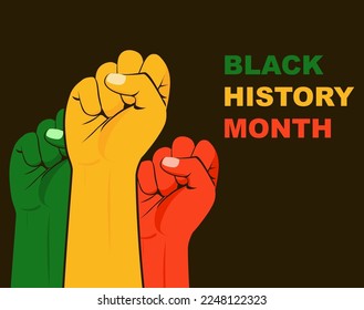 Vector illustration for Black History Month. Human hands with African flag color