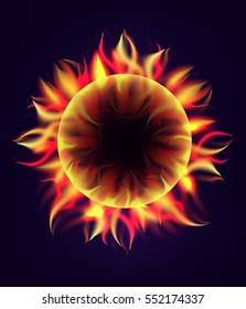 Vector illustration of a black hole with fire. Sun Illustration.