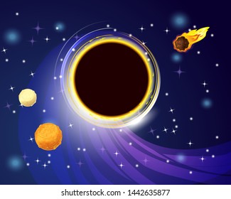 Vector illustration black hole in space and planets