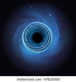 vector illustration. Black hole in space, abstract background. Stars, meteor, galaxy.