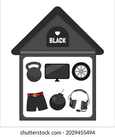 Vector illustration of a black house . Learning colors for children. Template for developing activities.
