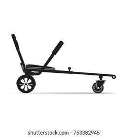 Vector illustration of black hoverkart template on white background. Seated three-wheeled new modern transport flat style design.