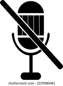 Vector illustration of black icon of a disabled or blocked microphone