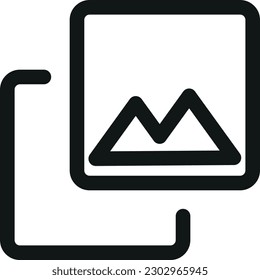 Vector illustration of black icon of a gallery. Photo storage, digital photography albums. Presentation of slides with images.