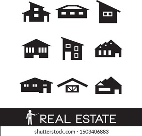 Vector illustration. Black icons of houses for real estate. 