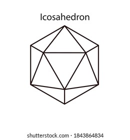 Vector illustration of a black icosahedron on a white background with a gradient for game, icon, packaging design or logo. Platonic solid.