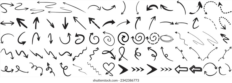 A vector illustration of black ink brush strokes forming arrows isolated on a white background