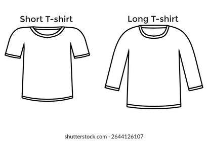 Vector illustration of black ink hand drawn short and long sleeve t-shirts