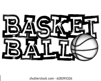 Vector illustration black inscription basketball with basketball ball on white background