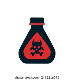 Vector illustration of a black jar with a red label and a skull and bones symbol on a white background.