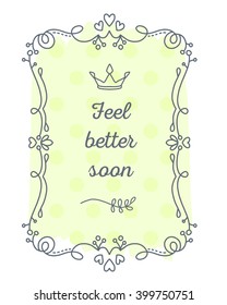 Vector illustration of black lace frame with inscription and crown of light yellow color on white background. Line art design to make a poster, card, postcard, paper print.