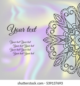 Vector illustration - black lace mandala napkin on a metallic background.