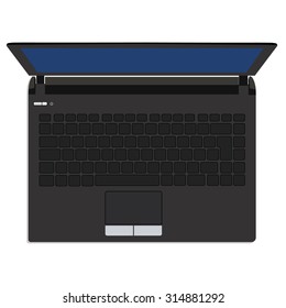 Vector illustration of black laptop top view. Computer,  laptop isolated, laptop icon,  laptop screen