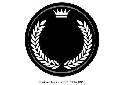 Vector illustration of black laurel wreath and crown medal
