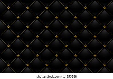 Vector illustration of black leather background with golden pattern