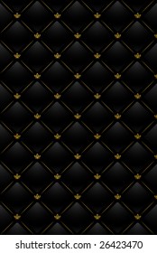 Vector illustration of black leather background with golden pattern