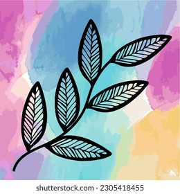 Vector Illustration of black leaves on a light watercolor background