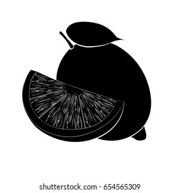 Vector illustration of black lemon silhouette with white stroke. Flat design