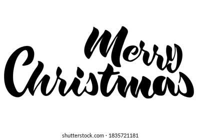 Vector illustration of black lettering merry christmas isolated on the white background.  Hand drawn quote for print, cards, decoration, seasonal design.