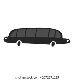 Vector illustration of black limousine isolated on white background in cartoon hand drawn style. Childish transport icon for nursery, baby apparel, textile and product design, wallpaper, wrapping