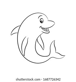Vector Illustration of Black Line Art Dolphin Cartoon on a White Background
