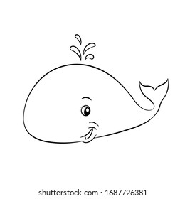 Ilustración vectorial de arte negro Caricatura de ballena de fondo blanco