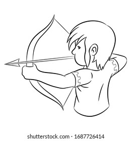 Ilustración vectorial del arte de la línea negra del signo zodíaco sagitario aislado en un fondo blanco
