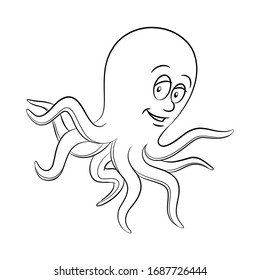 Vector Illustration of Black Line Art Octopus Cartoon on a White Background