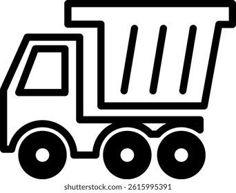 Vector illustration of a black line art dump truck icon