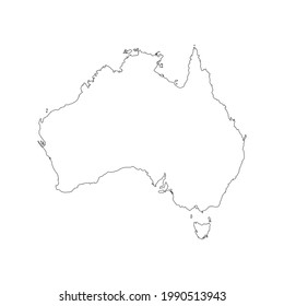 Vector illustration of the black line Australia map isolated on white background