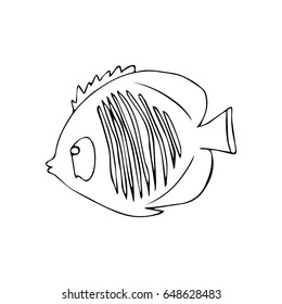 vector illustration black line butterfly fish on white background
