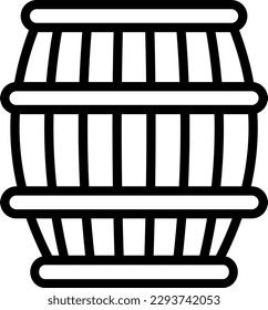 Vector illustration of black line drawing of a wooden barrel. Storage in an old wooden barrel. Wines.
