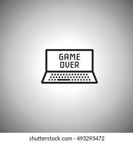 Vector illustration black line gaming laptop icon,computer. Game over.