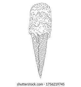 Vector illustration of black line hand drawn ice cream isolalated on white background