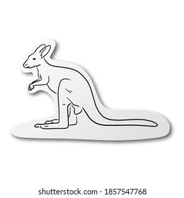 Vector illustration black line hand drawn of kangaroo on cut paper with shadow isolated on white background