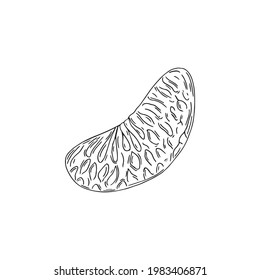 Vector illustration of black line hand drawn tangerine slice isolated on white background
