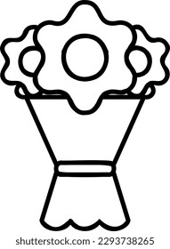 Vector illustration of black line icon of a bouquet of flowers. Give flowers, flower shop.