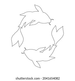 Vector illustration of black line Koi carps isolated on white background