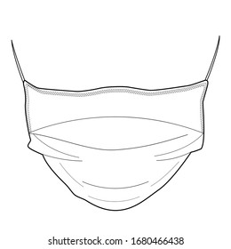 Ilustración vectorial de la máscara respiratoria de seguridad de línea negra aislada sobre fondo blanco. Seguridad industrial Máscara N95, respirador protector del polvo y mascarilla respiratoria médica respiratoria