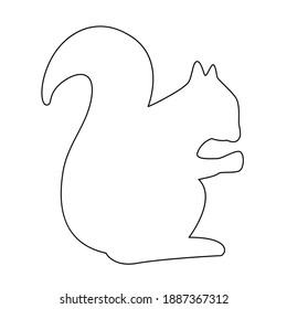 Vector illustration of black line silhouette of a sitting squirrel isolated on white background