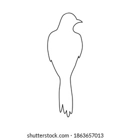 Vector illustration of black line sitting bird silhouette isolated on white background