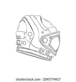 Vector illustration of black line space helmet isolated on white background