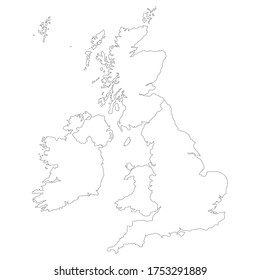 Vector illustration of the black line UK map isolated on white background