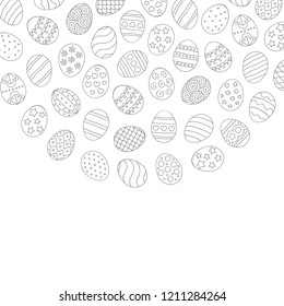 Vector illustration: black linear egg icons with ornament for Easter holidays design isolated on white background.Decorative elements for Easter greeting cards, posters, postcards, wrapping paper, 