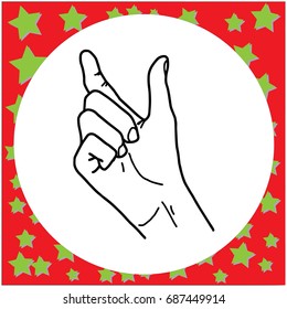 vector illustration black lines of left hand gesture hold something invisible, isolated on white background
