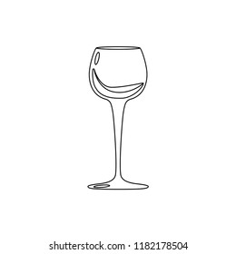 Vector illustration of black lines silhouette of wineglass with small wave of wine inside